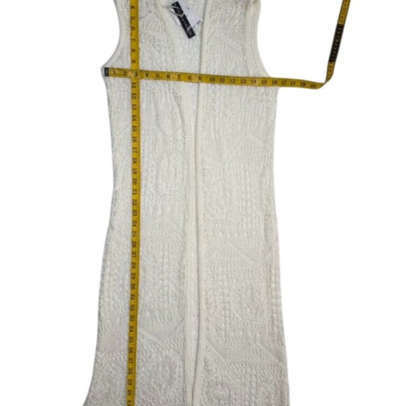 NEW Chelsea & Theodore Womens Sz M White Boho Peasant Beach Long Cardigan Vest - Picture 4 of 9